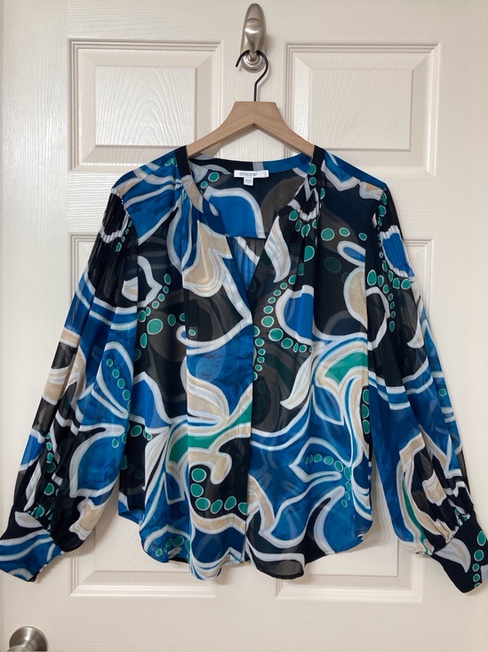 Chico's Tops - Chico’s 3 Black Blue Bold Floral Sheer Button Up Shirt XL Resort Whimsigoth Boho